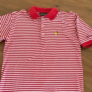 Masters Red & White Striped Polo with Embroidered Logo